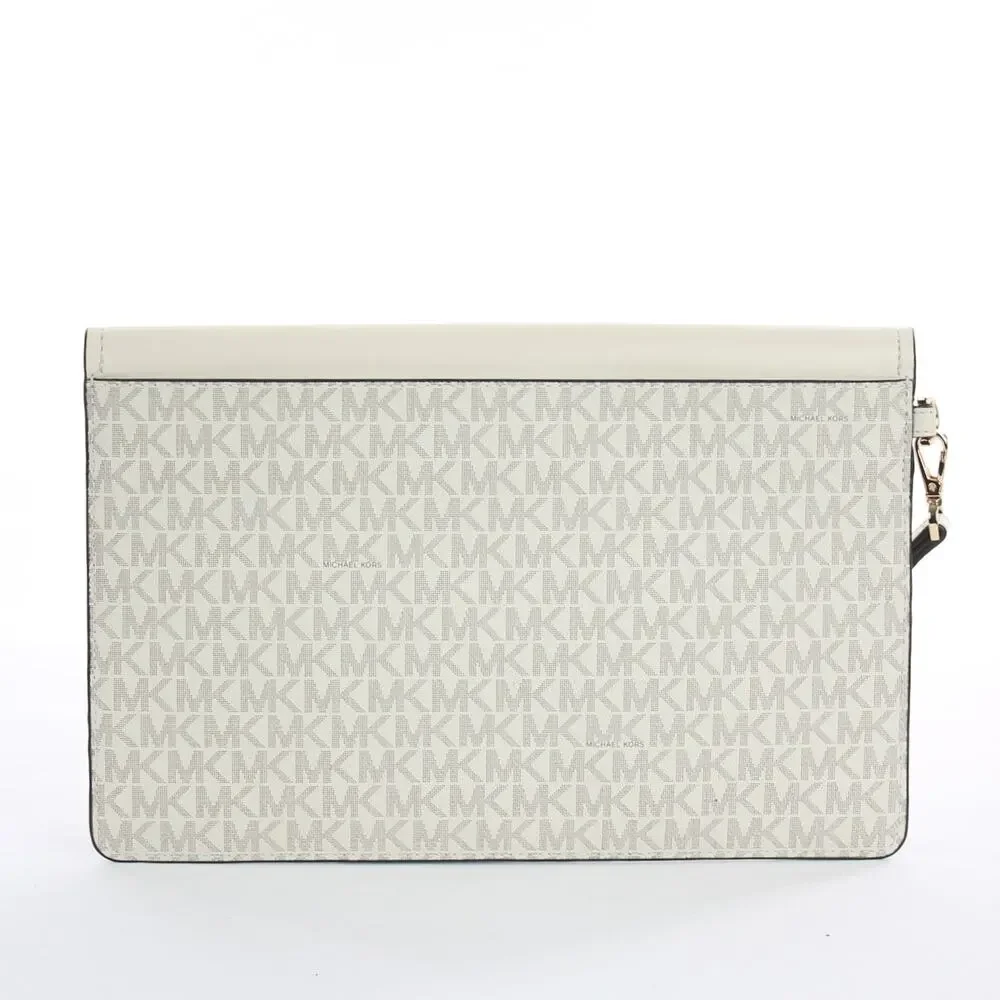 Michael Kors Signature Wristlet Wallet Beige MK Monogram Flap Clutch